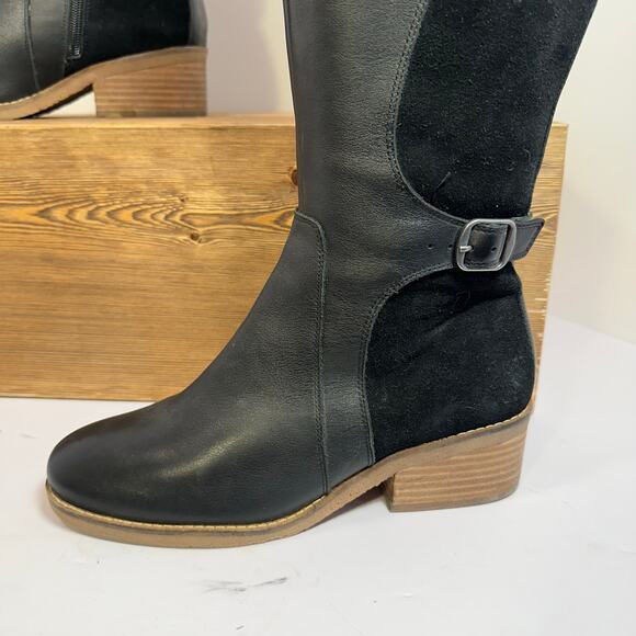 Lucky Brand Timinii Leather Tall Riding Boots Women 7.5 Black Suede Block Heel - Picture 11 of 15